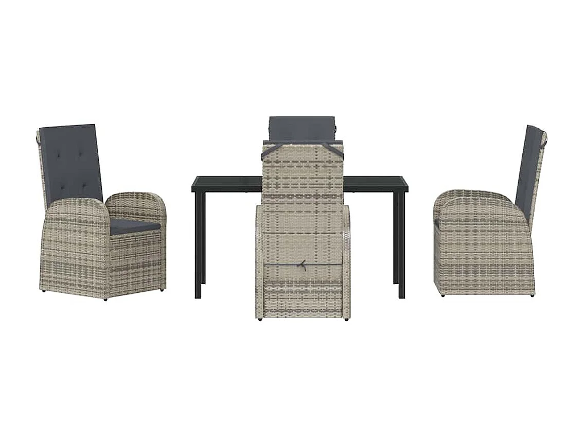 Ensemble de salle à manger de jardin 5 pièces avec coussins en Poly Rattan gris