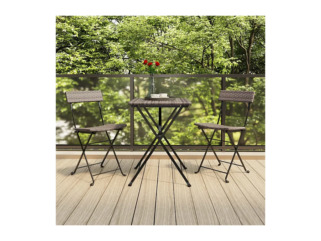 Set di 2 sedie pieghevoli da bistrot in resina grigia, vimini e acciaio