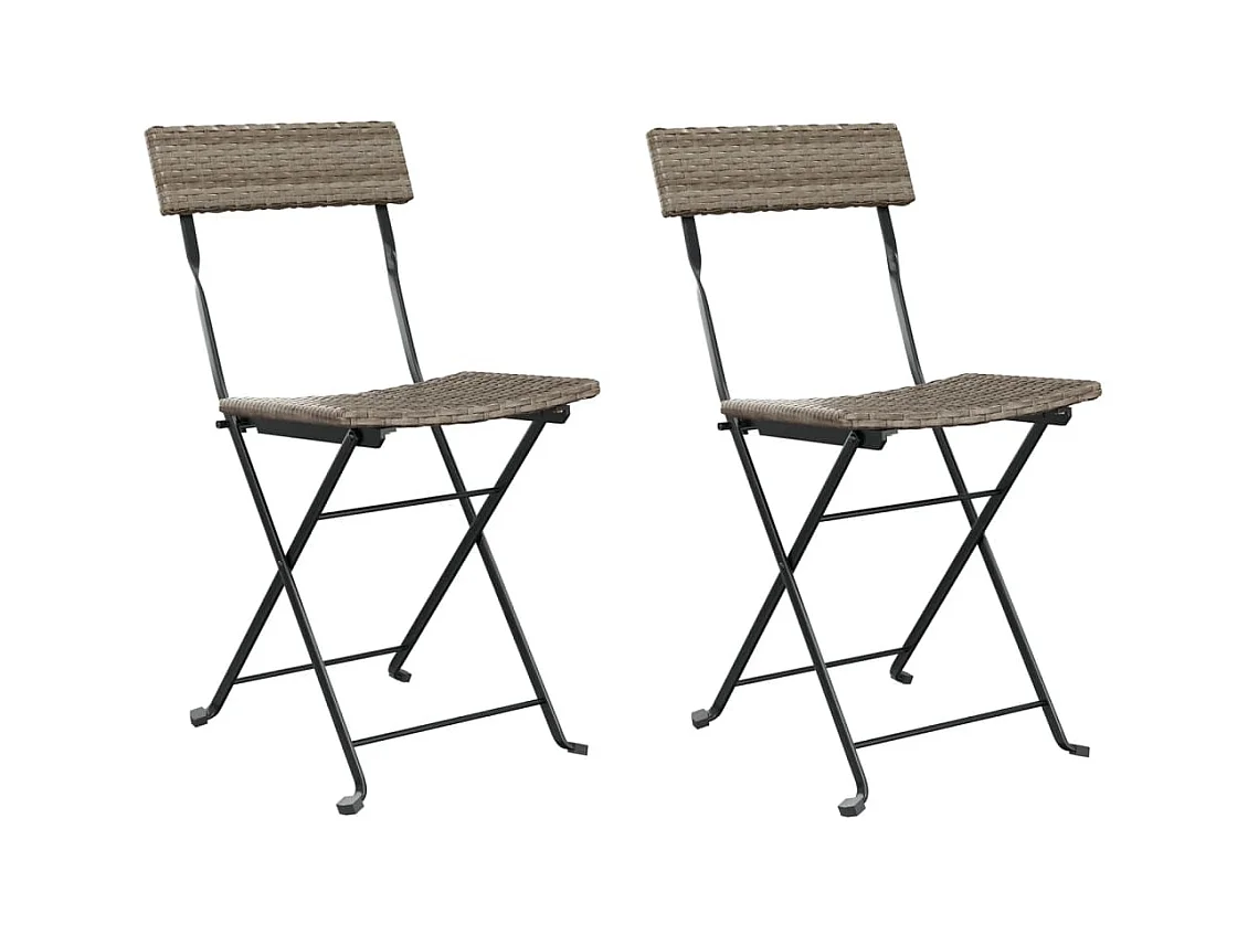 Set di 2 sedie pieghevoli da bistrot in resina grigia, vimini e acciaio