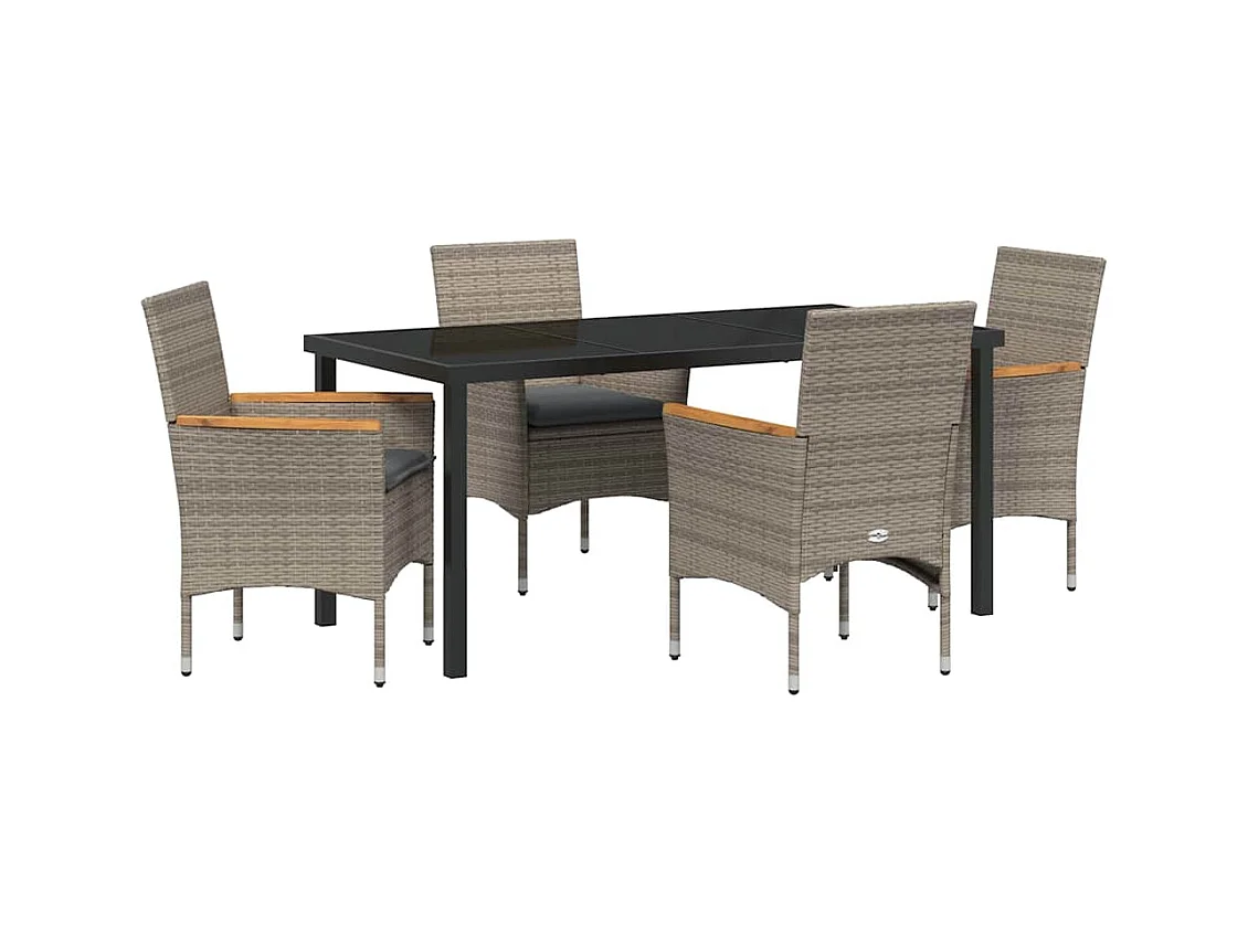 Set da pranzo da giardino 5 pezzi con cuscini in polyrattan grigio