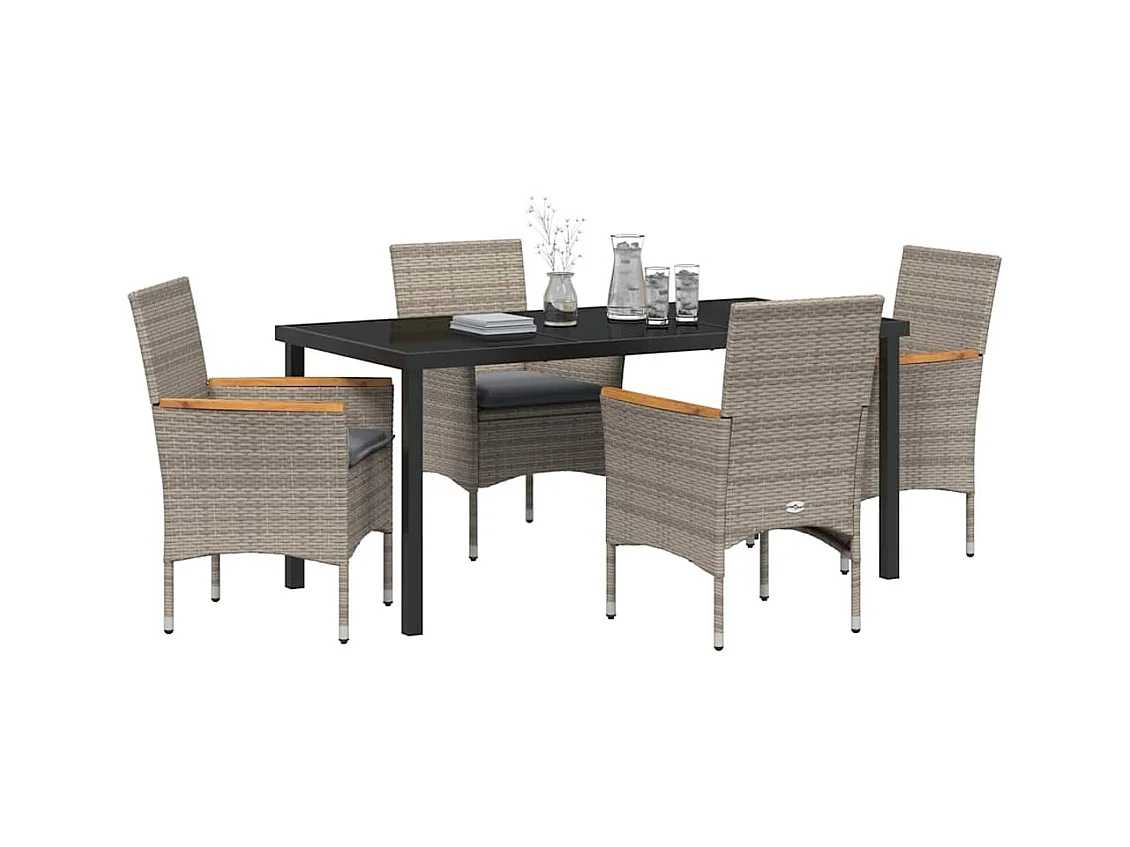 Set da pranzo da giardino 5 pezzi con cuscini in polyrattan grigio