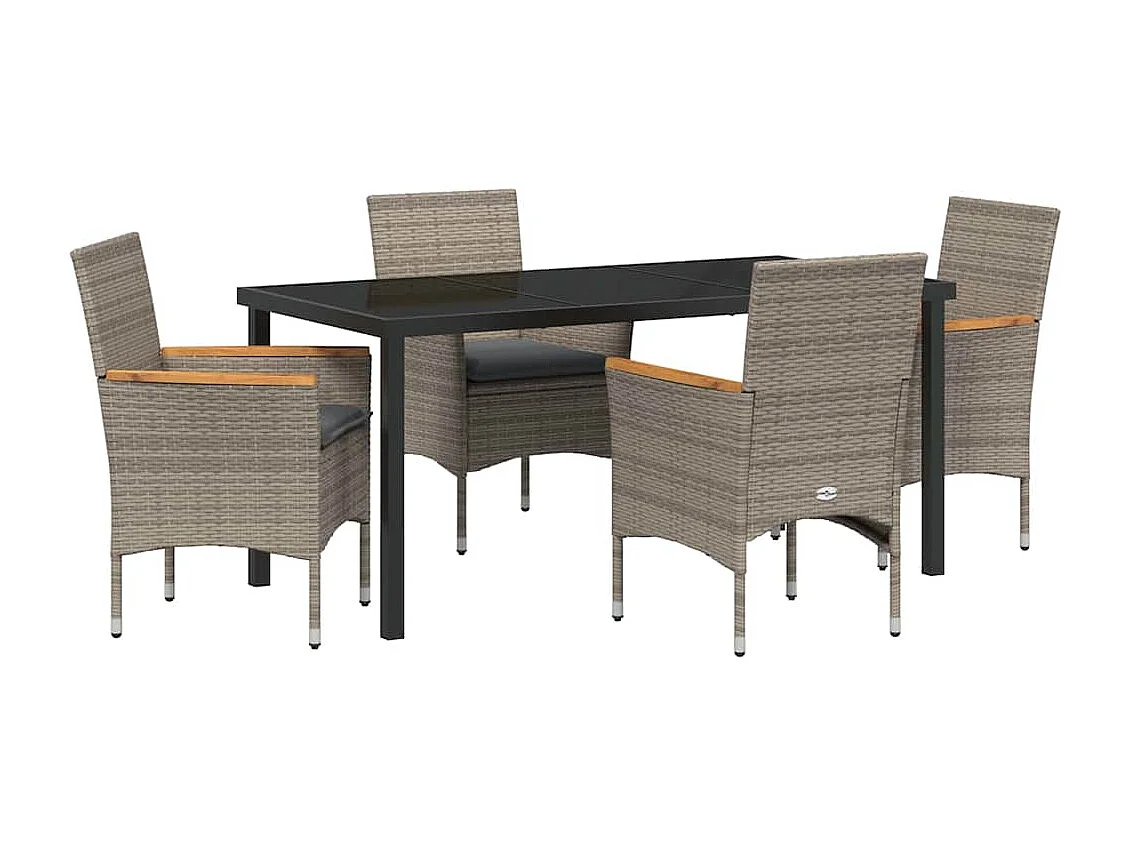 5-delige tuinset met grijze polyrotan kussens