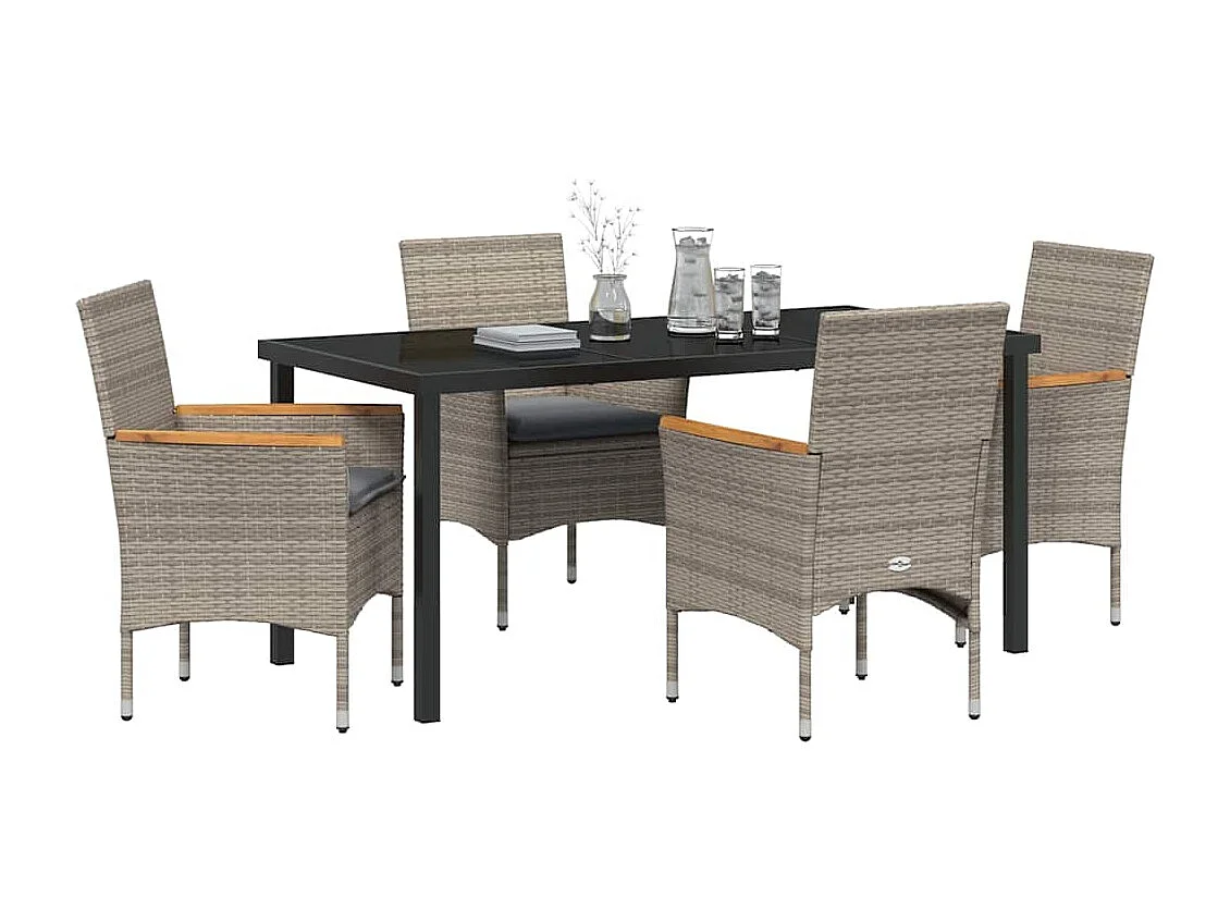 5-delige tuinset met grijze polyrotan kussens