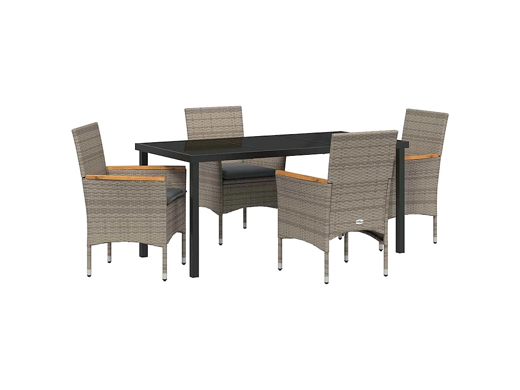 Ensemble de salle à manger de jardin 5 pièces avec coussins en rattan poly gris