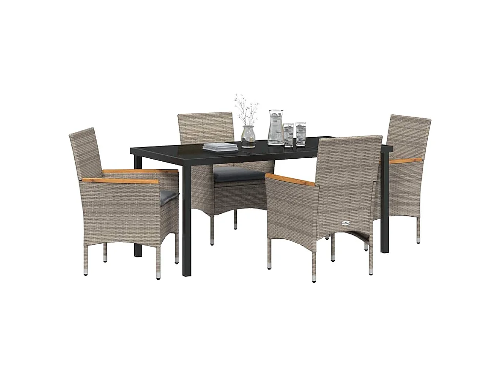 Ensemble de salle à manger de jardin 5 pièces avec coussins en rattan poly gris
