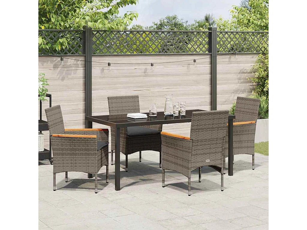 Ensemble de salle à manger de jardin 5 pièces avec coussins en rattan poly gris