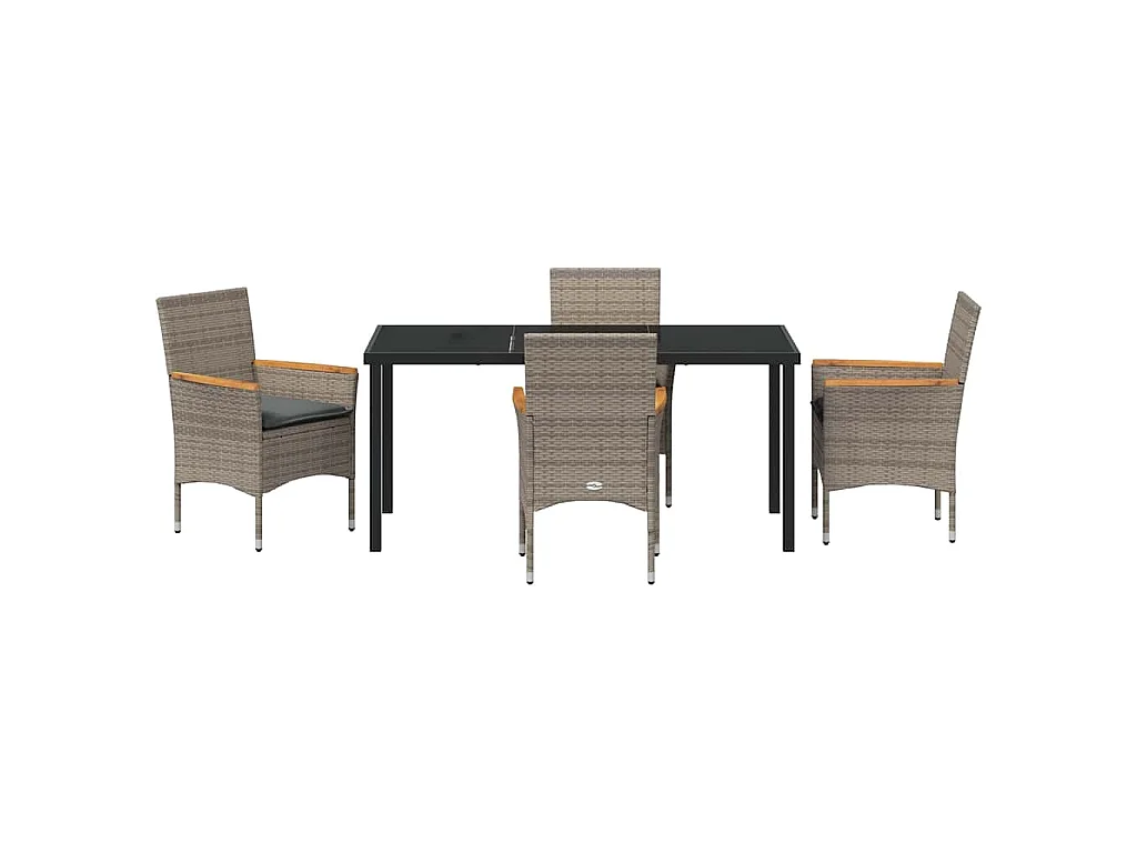 Ensemble de salle à manger de jardin 5 pièces avec coussins en rattan poly gris