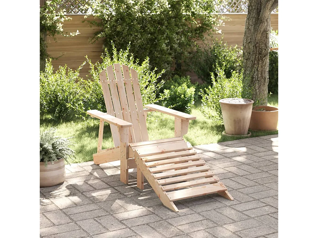 Silla Adirondack con otomana en madera maciza de abeto