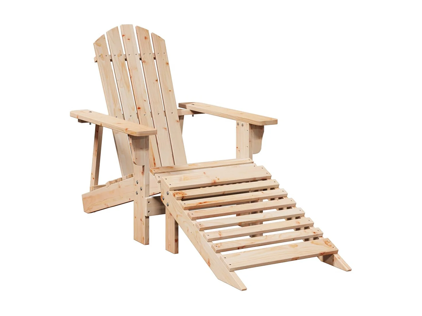 Silla Adirondack con otomana en madera maciza de abeto
