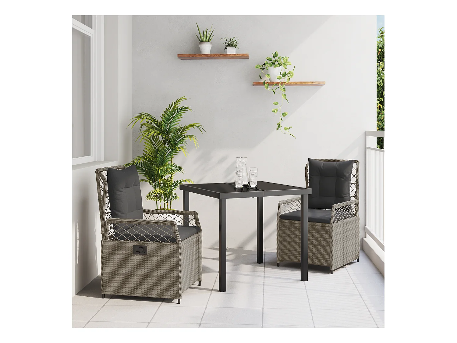 Set da pranzo da giardino in polyrattan grigio da 3 pezzi