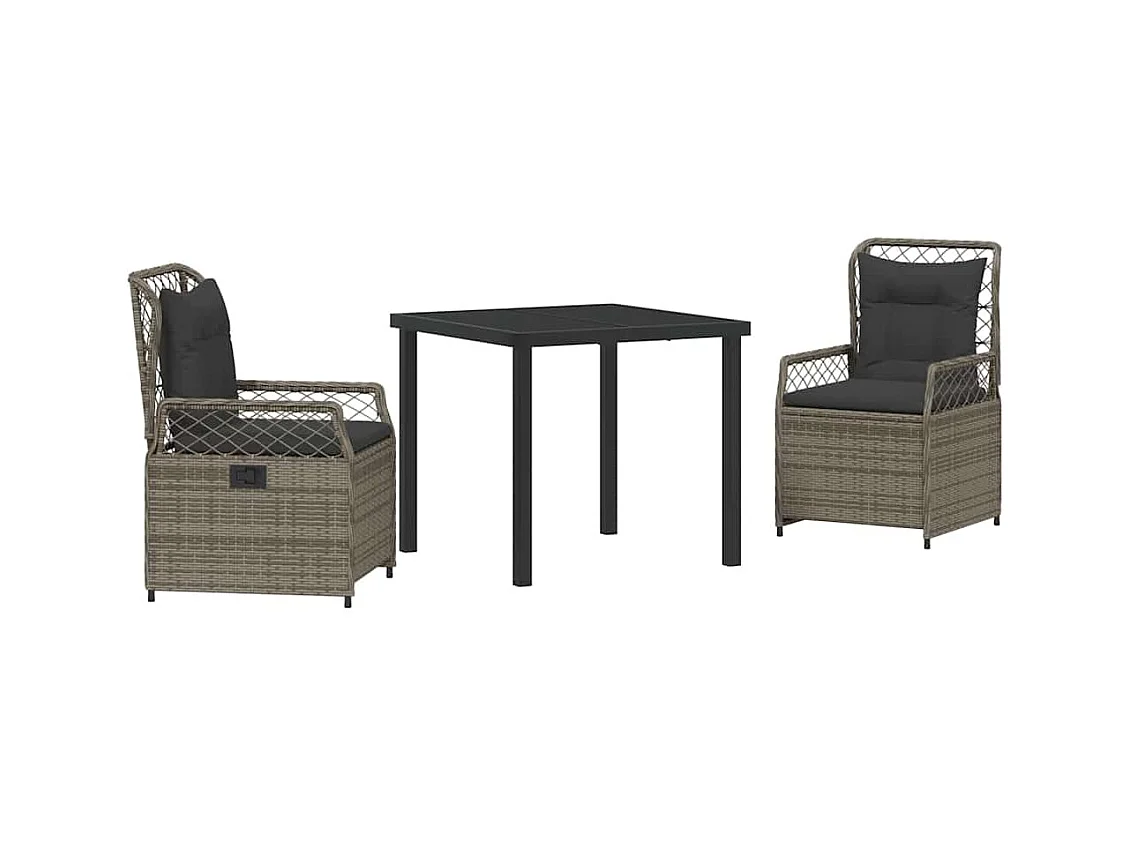 Set da pranzo da giardino in polyrattan grigio da 3 pezzi