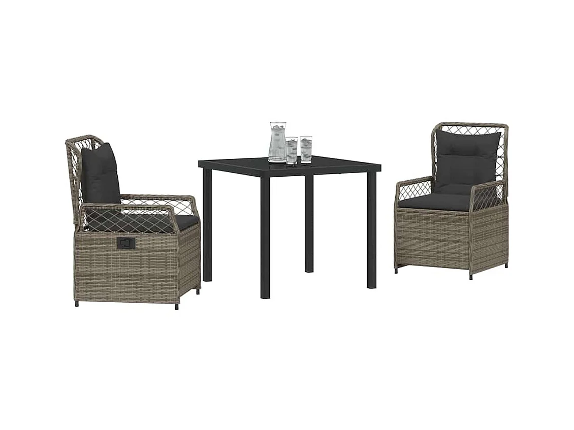 Set da pranzo da giardino in polyrattan grigio da 3 pezzi