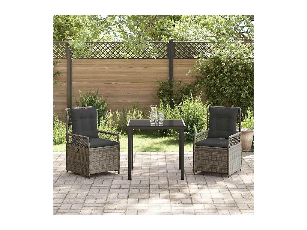 Set da pranzo da giardino in polyrattan grigio da 3 pezzi