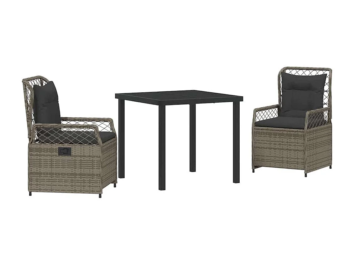 3-delige grijze poly rattan tuinset