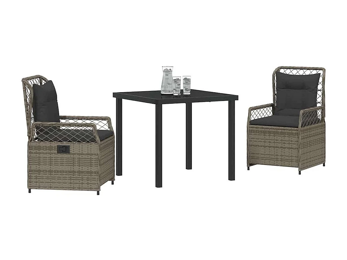 3-delige grijze poly rattan tuinset