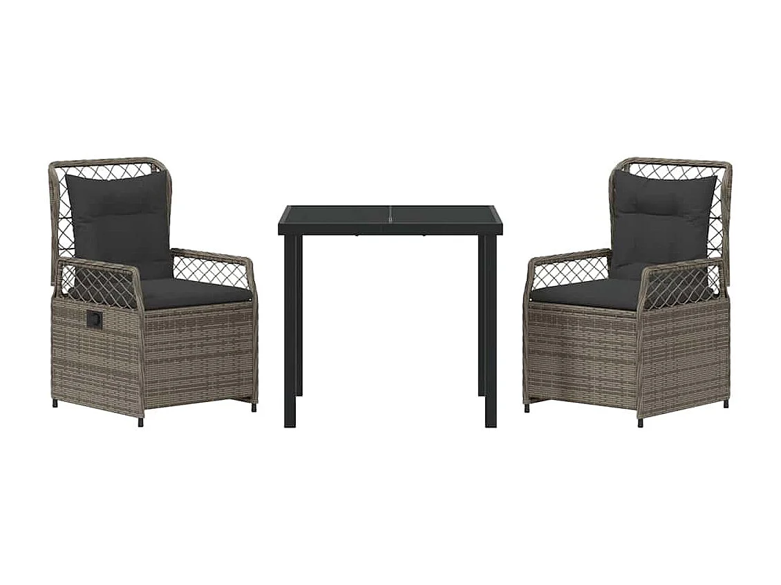 3-delige grijze poly rattan tuinset