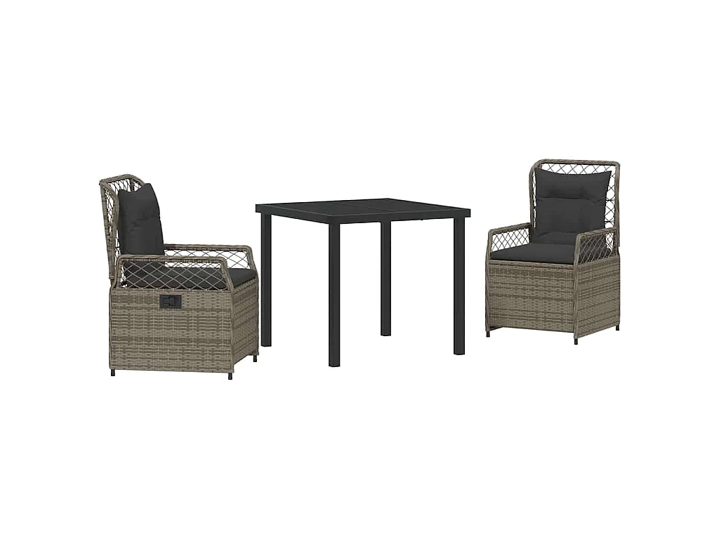 Ensemble de repas de jardin 3 pièces gris poly rattan