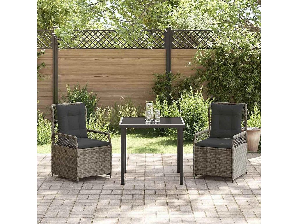 Ensemble de repas de jardin 3 pièces gris poly rattan