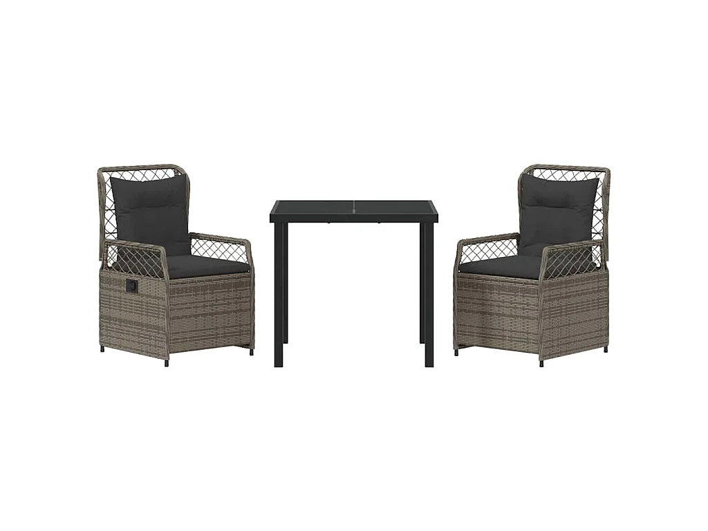 Ensemble de repas de jardin 3 pièces gris poly rattan