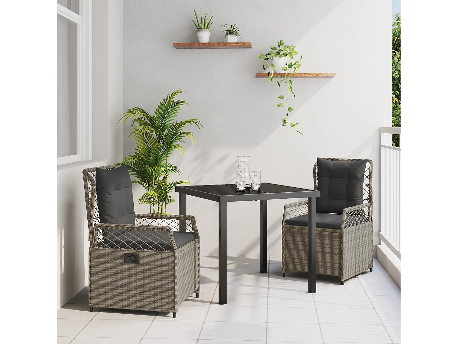 3-delige grijze poly rattan tuinset