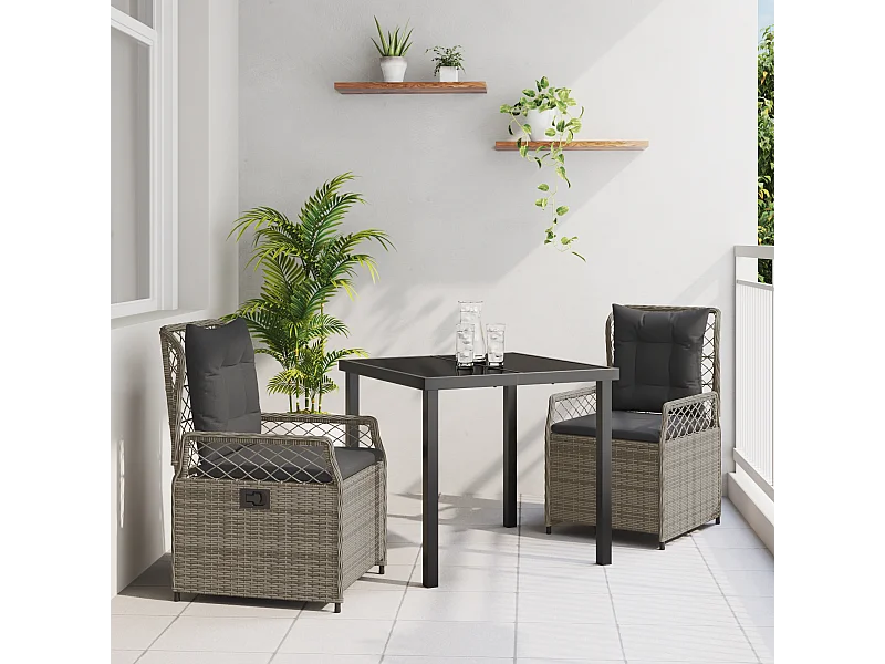 3-delige grijze poly rattan tuinset
