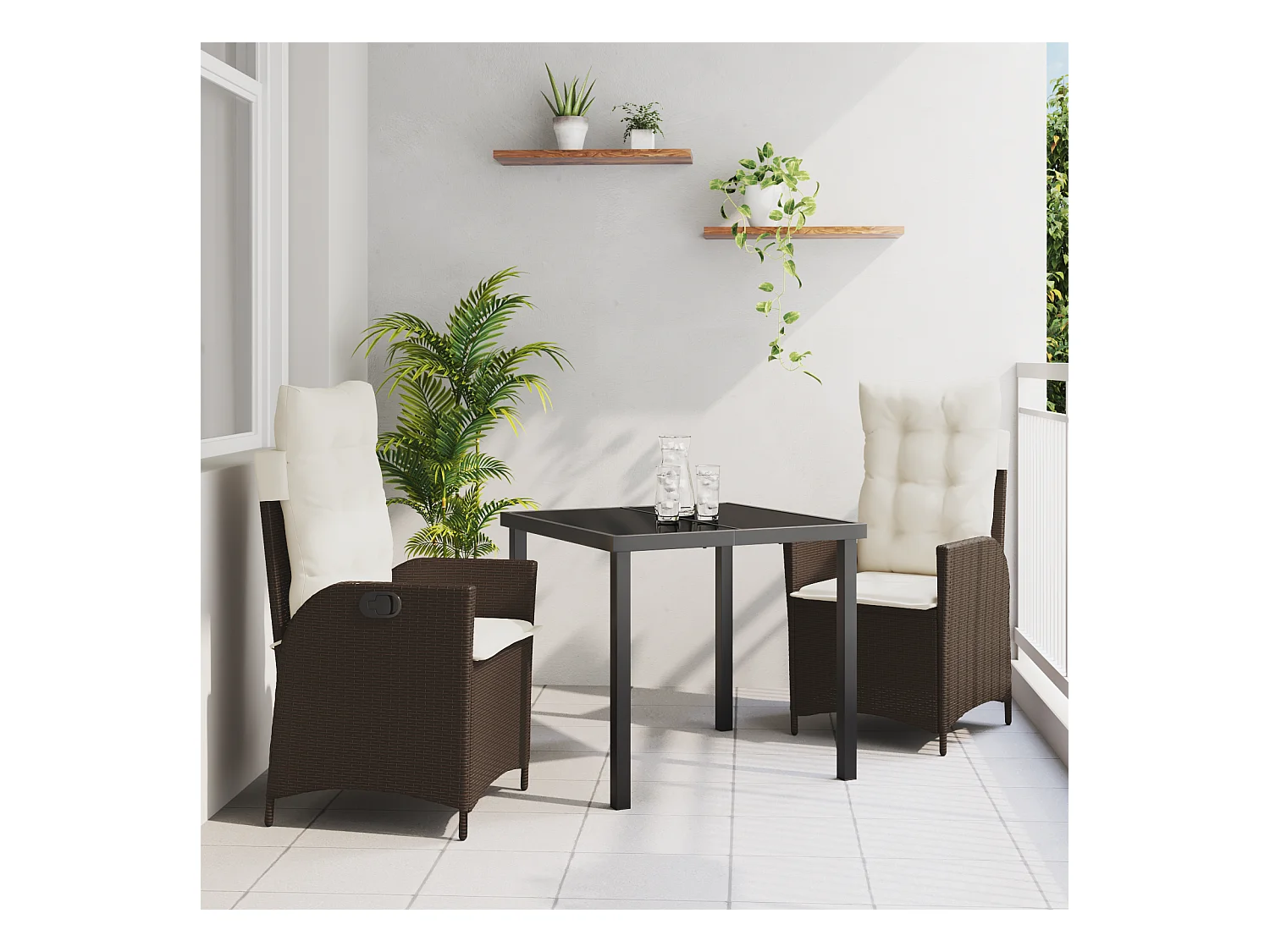 Ensemble de 2 Marron Poly rattan marron, Acier revêtu de poudre