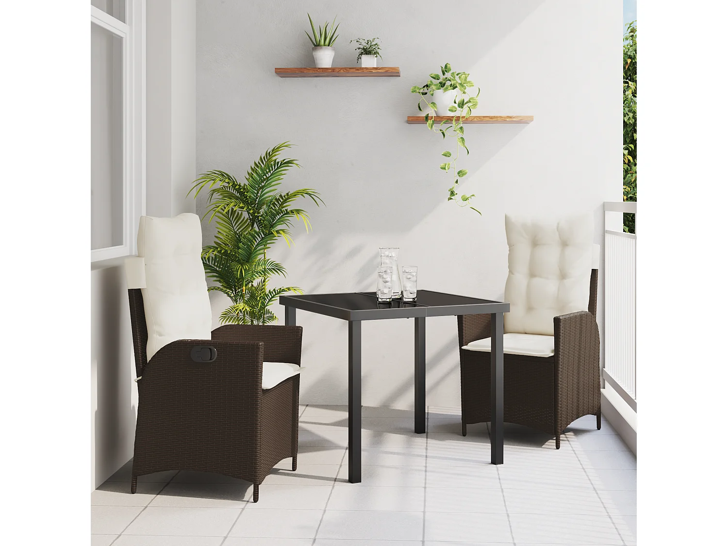 Ensemble de 2 Marron Poly rattan marron, Acier revêtu de poudre