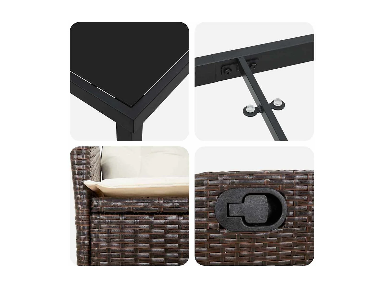 Ensemble de 2 Marron Poly rattan marron, Acier revêtu de poudre