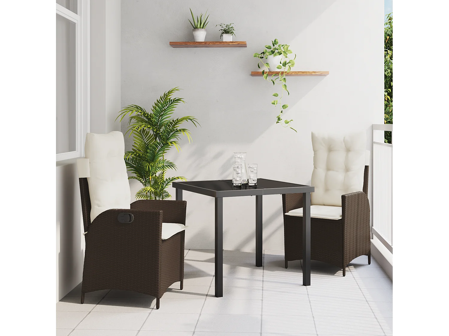 Ensemble de 2 Marron Poly rattan marron, Acier revêtu de poudre