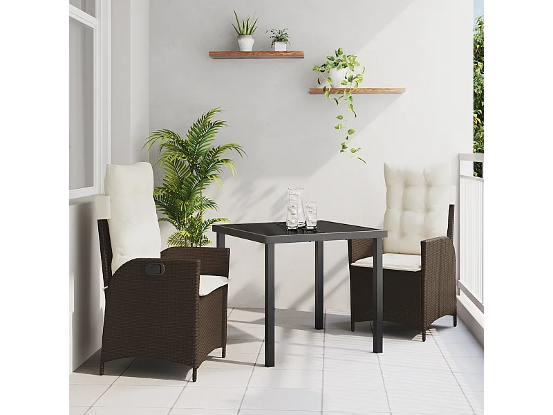 Ensemble de 2 Marron Poly rattan marron, Acier revêtu de poudre