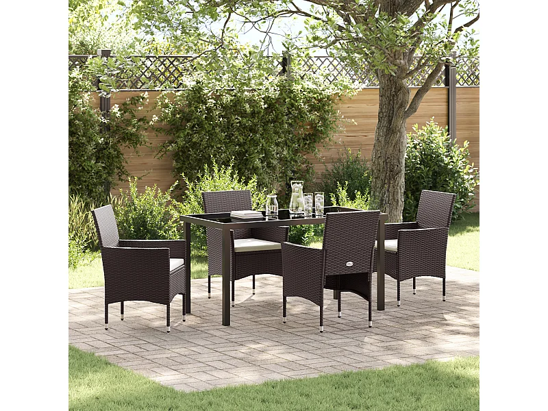 5-delige tuinset van bruin polyrotan