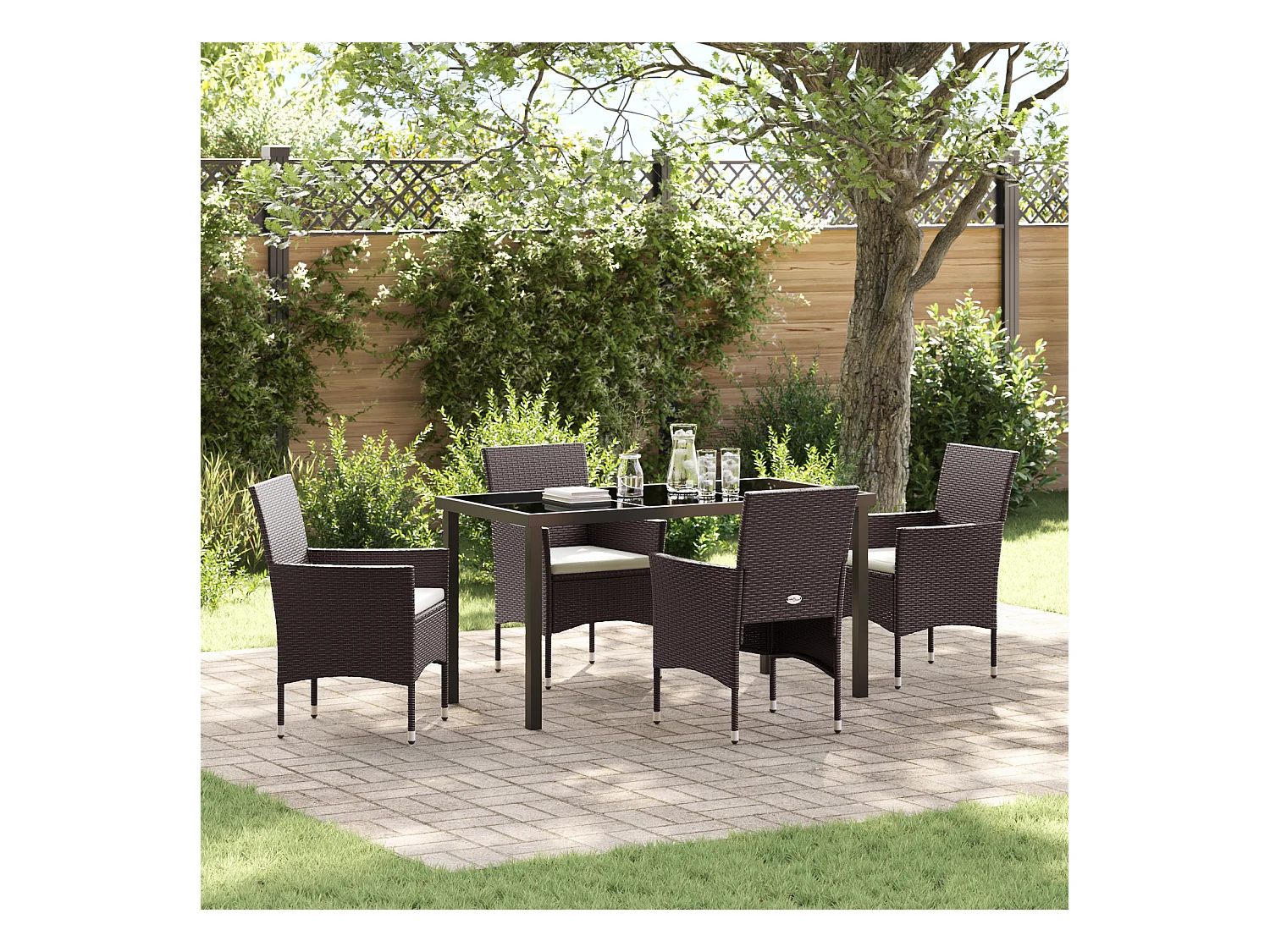 Set da pranzo da giardino 5 pezzi in polyrattan marrone