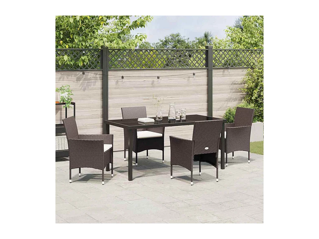 Set da pranzo da giardino 5 pezzi in polyrattan marrone
