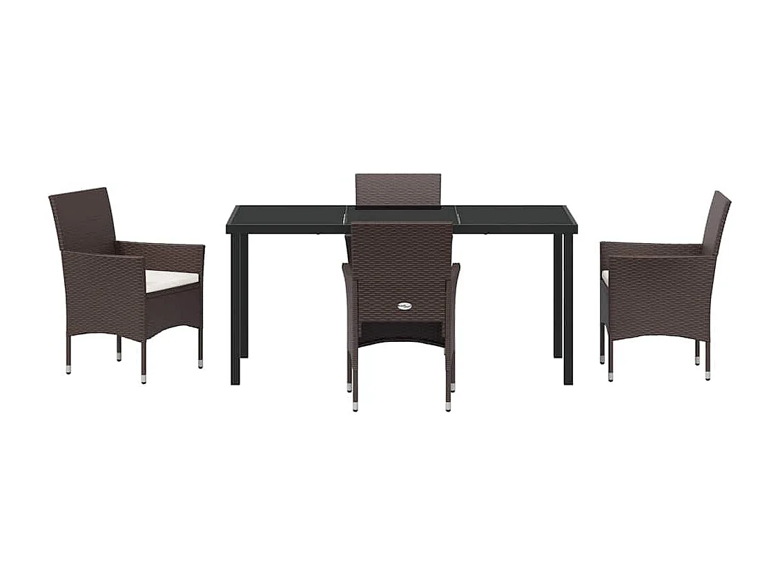 Set da pranzo da giardino 5 pezzi in polyrattan marrone