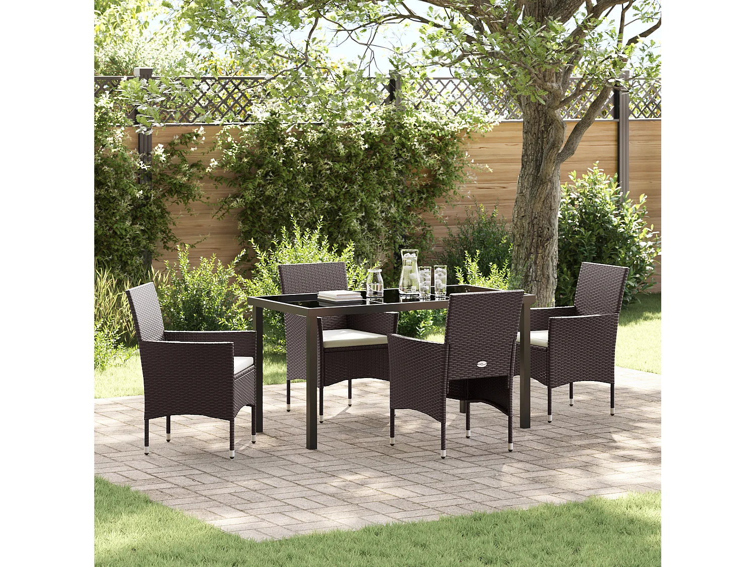 5-delige tuinset van bruin polyrotan