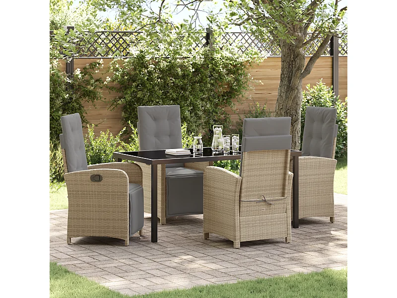 Ensemble de salle à manger de jardin 5 pièces avec coussins en rotin poly beige