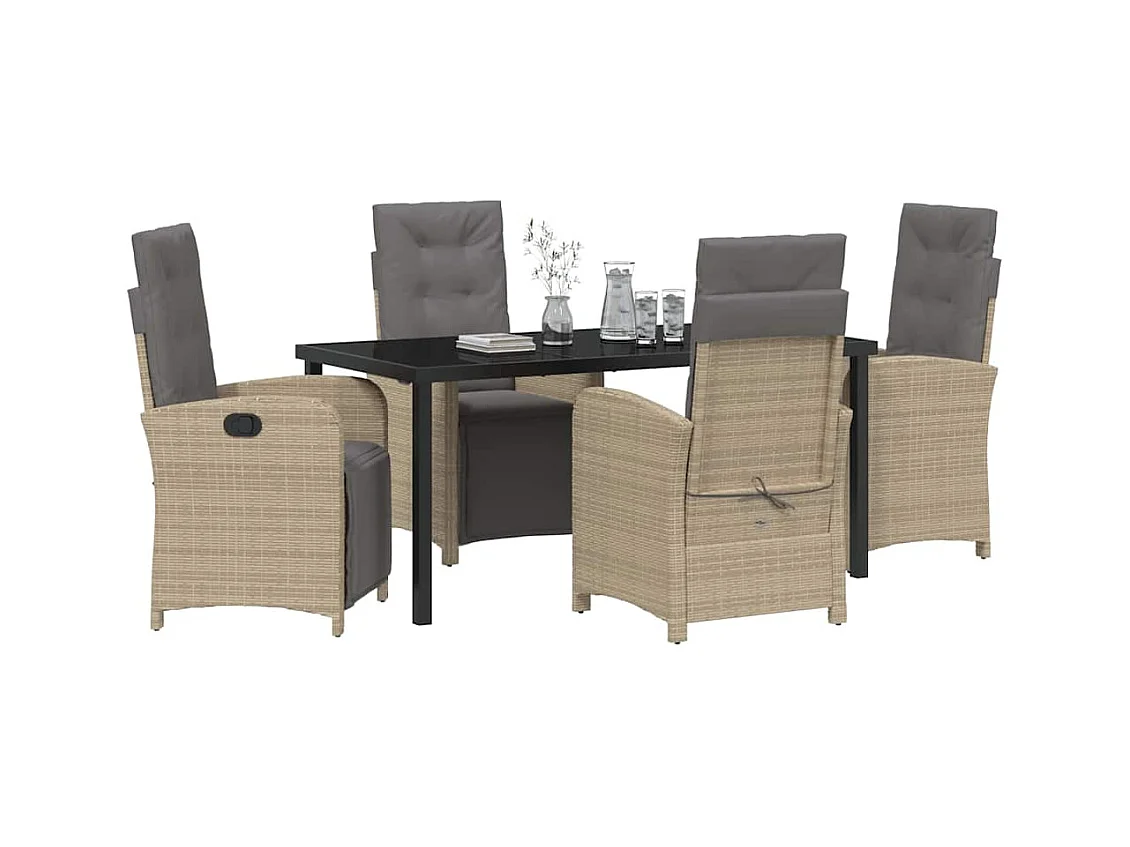 5-delige tuinset met beige polyrotan kussens