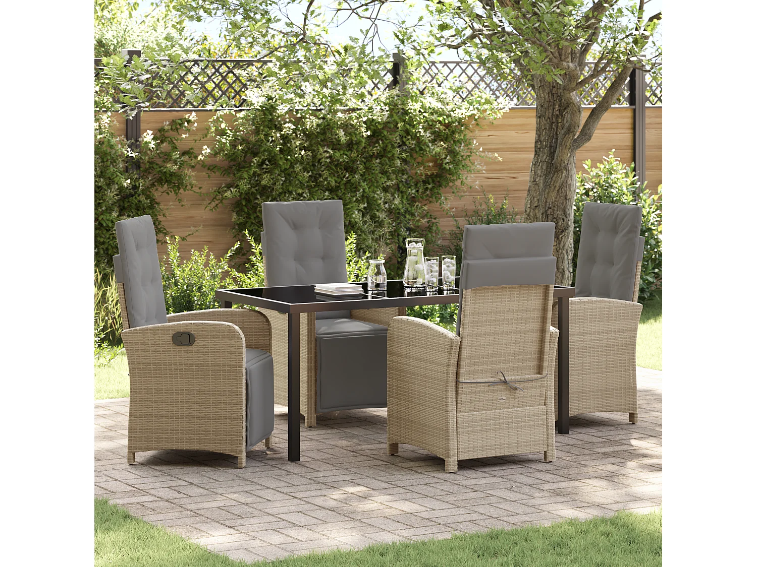 5-delige tuinset met beige polyrotan kussens