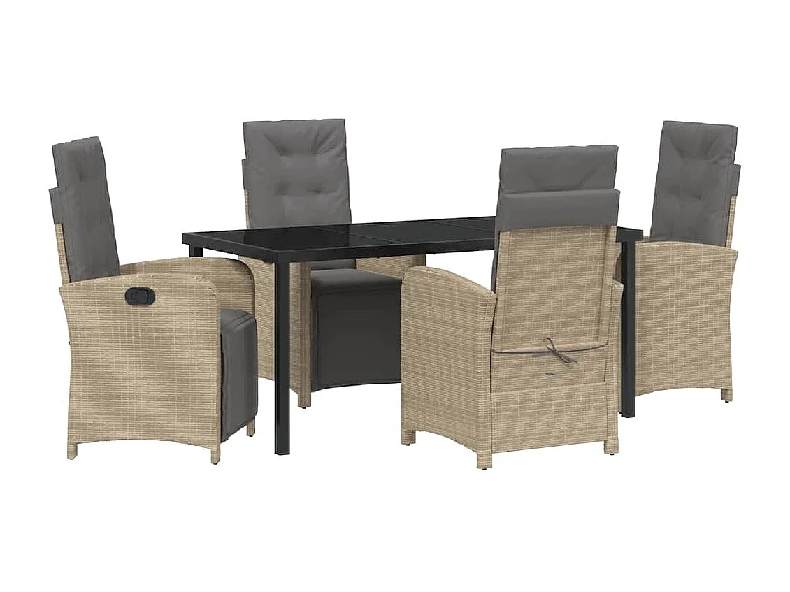 5-delige tuinset met beige polyrotan kussens