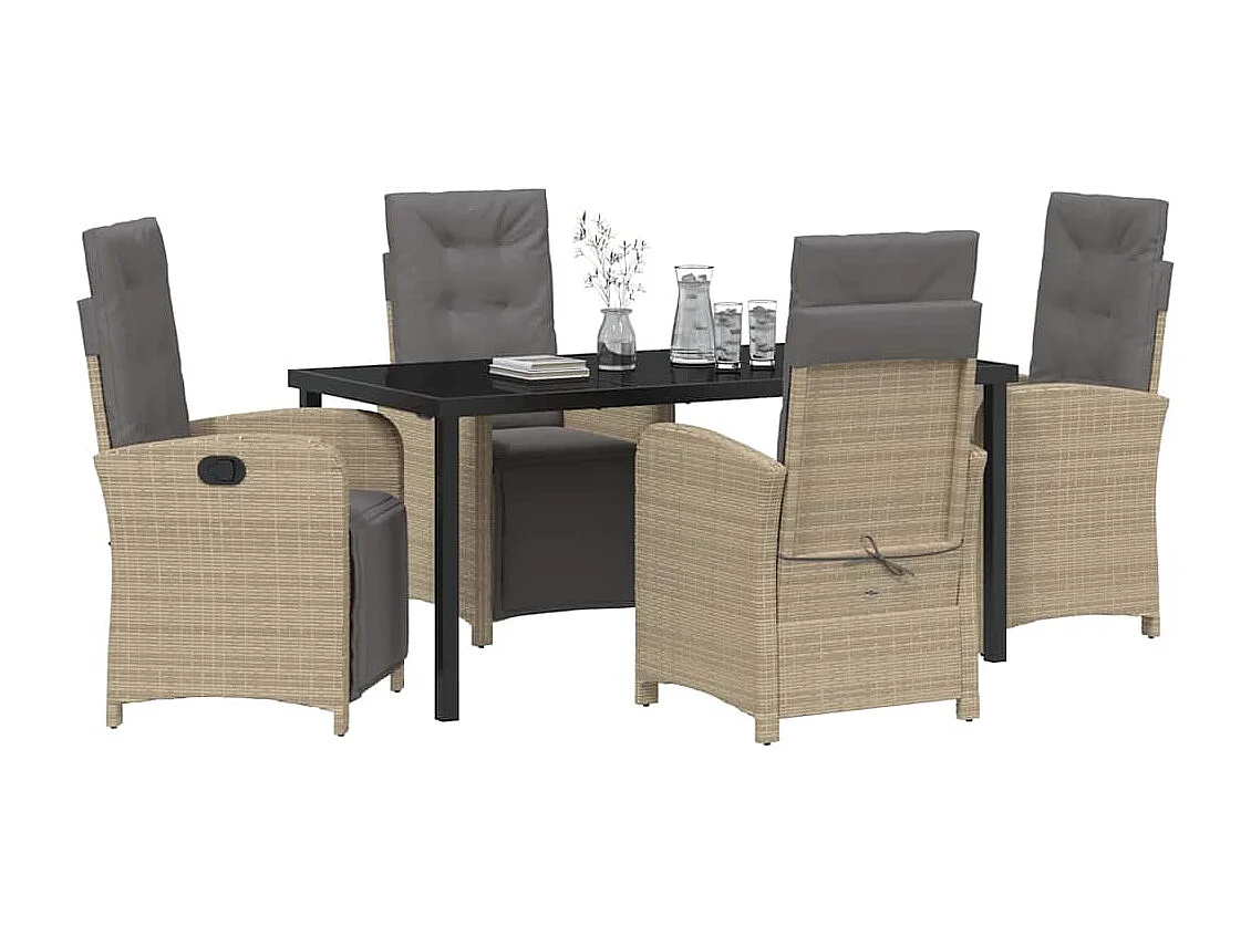 5-delige tuinset met beige polyrotan kussens