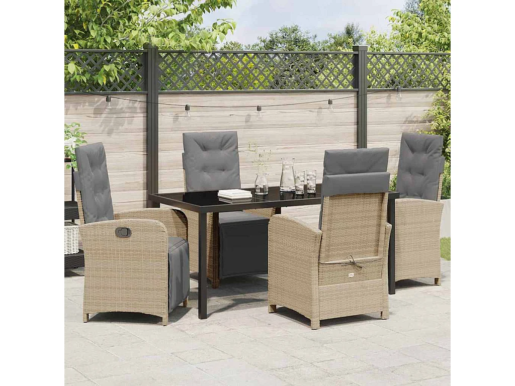 5-delige tuinset met beige polyrotan kussens