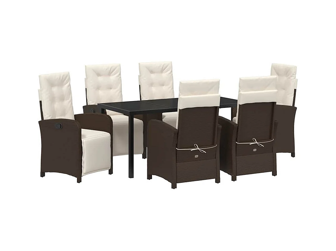 Set da pranzo da giardino da 7 pezzi con cuscini in polyrattan marrone