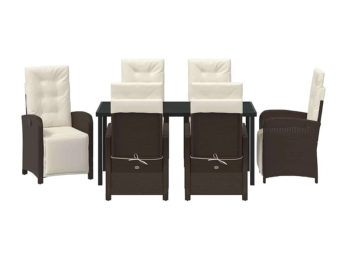 Set da pranzo da giardino da 7 pezzi con cuscini in polyrattan marrone