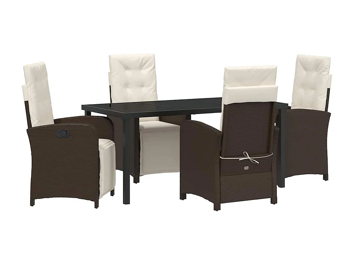 5-delige tuinset met bruine polyrotan kussens