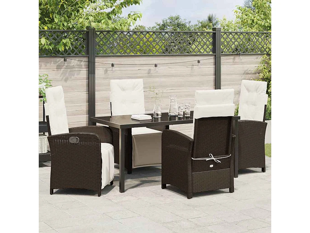 5-delige tuinset met bruine polyrotan kussens