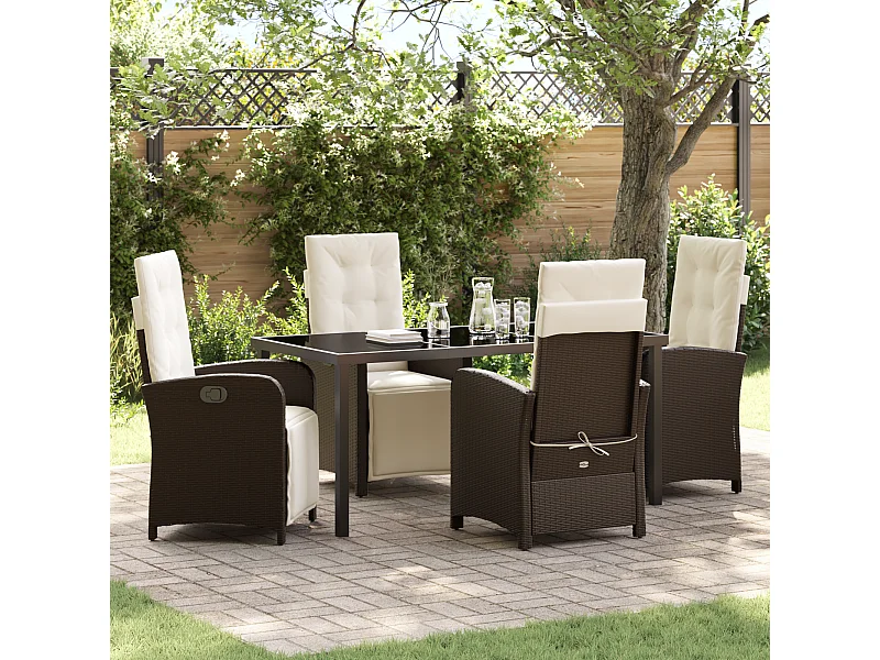 5-delige tuinset met bruine polyrotan kussens