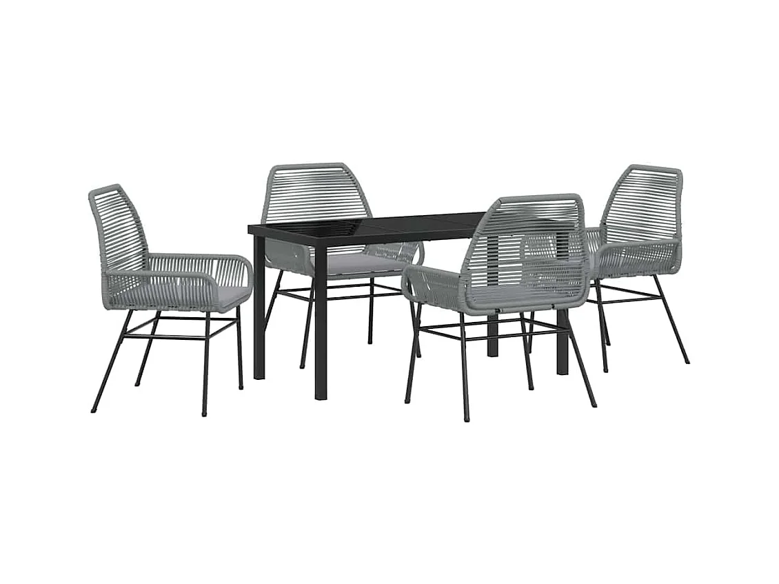 Ensemble de salle à manger de jardin 5 pièces avec coussins gris en poly rotin
