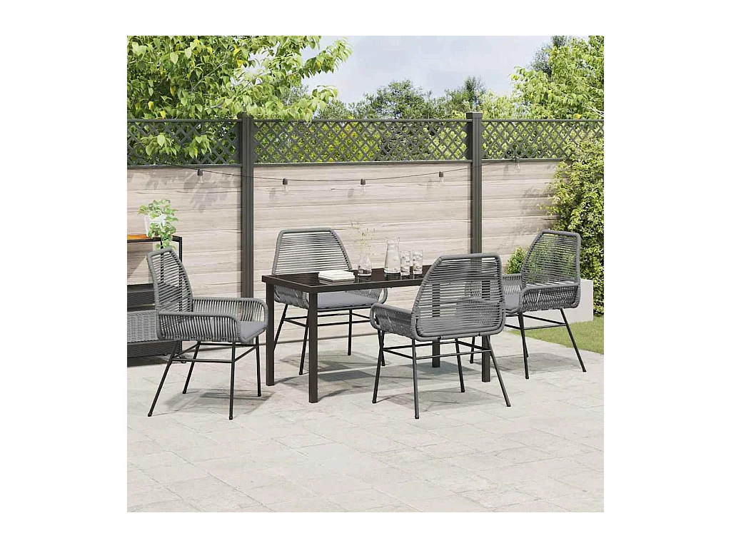 Ensemble de salle à manger de jardin 5 pièces avec coussins gris en poly rotin