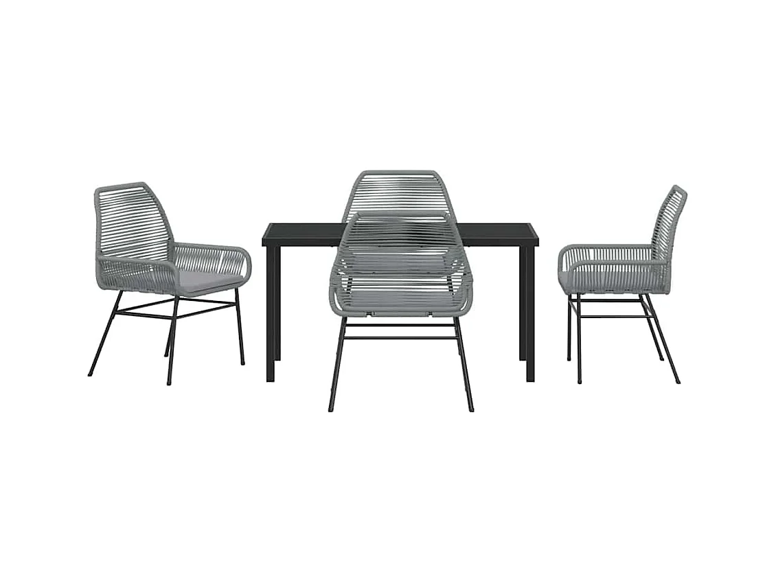 Ensemble de salle à manger de jardin 5 pièces avec coussins gris en poly rotin