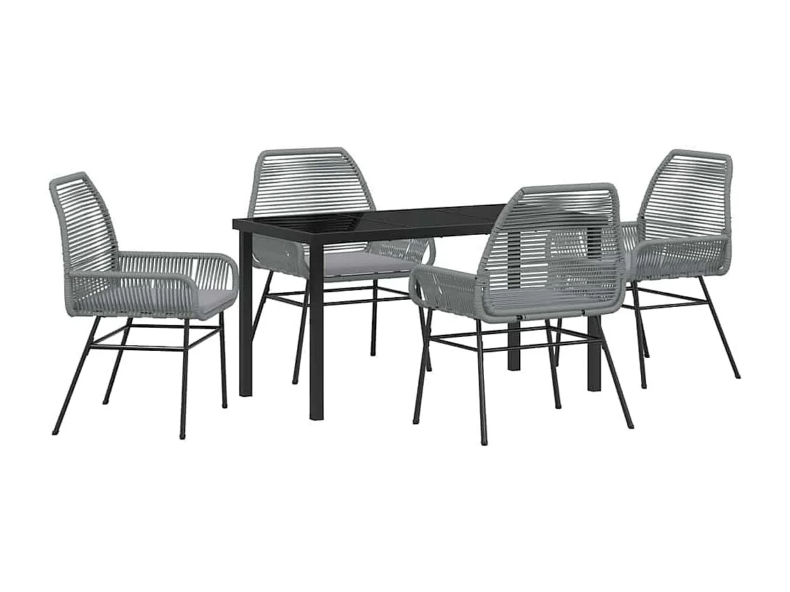 Set da pranzo da giardino 5 pezzi con cuscini grigi in polyrattan